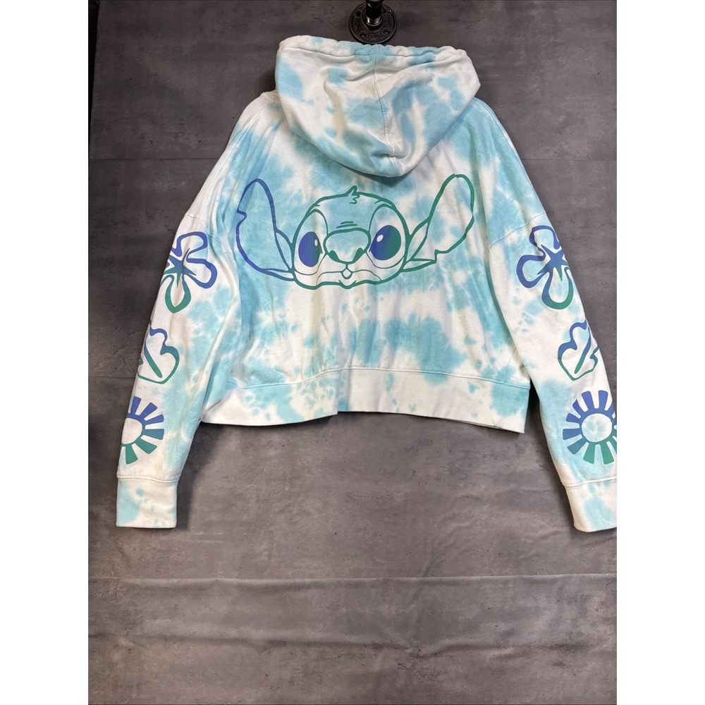 Disney Stitch blue and white tie-dye cropped zip-up hoodie Sz 1x - Picture 8 of 8